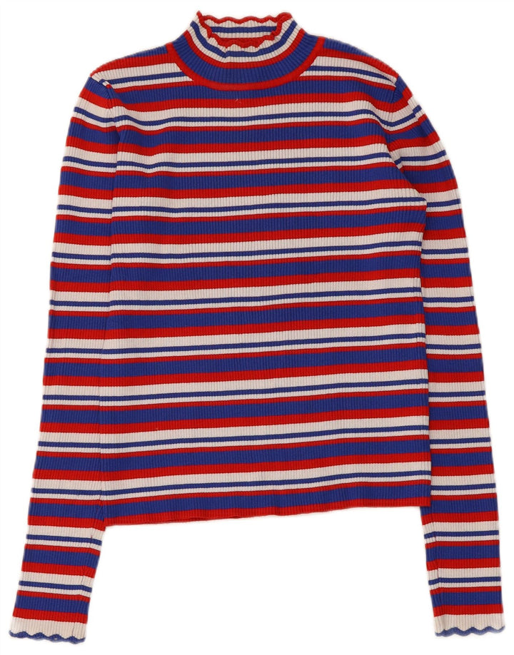 Zara Womens Crop Top Langærmet UK 8 Lille flerfarvet stribet viskose