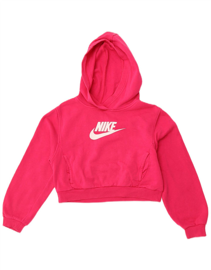 NIKE piger Crop grafisk hættetrøje trøje 12-13 år stor pink bomuld