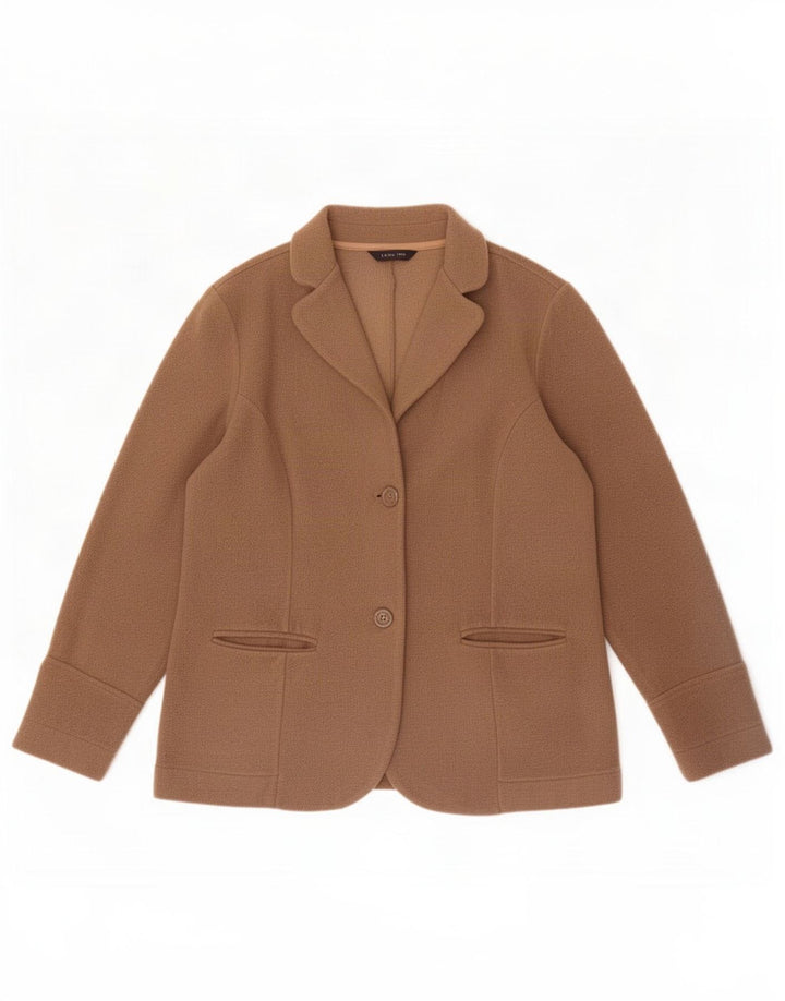 Lands End Dame Fleece 2 Button Blazer Jacket UK 12 Medium Beige Polyester