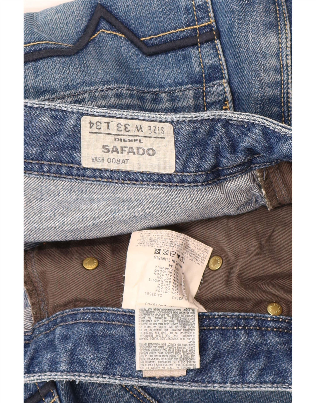 DIESEL Herre Safado Straight Jeans W33 L34 Blå Bomuld