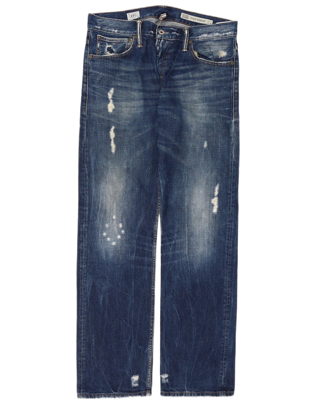 TOMMY HILFIGER Herre Ryder Distressed Straight Jeans W34 L34 Blå Bomuld