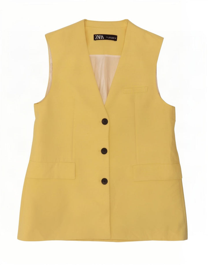 Zara Dame 3-knaps ærmeløs blazerjakke UK 14 Stor gul polyester