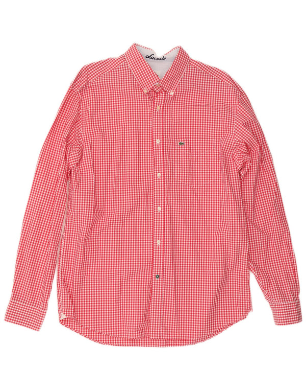 Lacoste Herre Regular Fit skjorte str. 43 Large Red Gingham Cotton