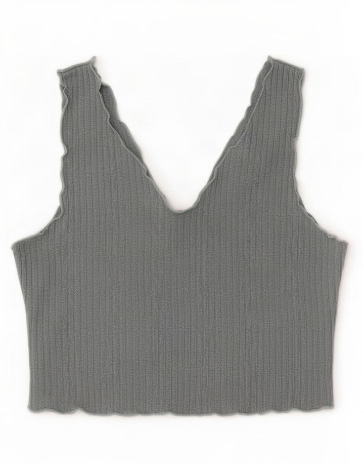Shein Dame Ærmeløs Crop Top UK 14 Large Grå Polyester