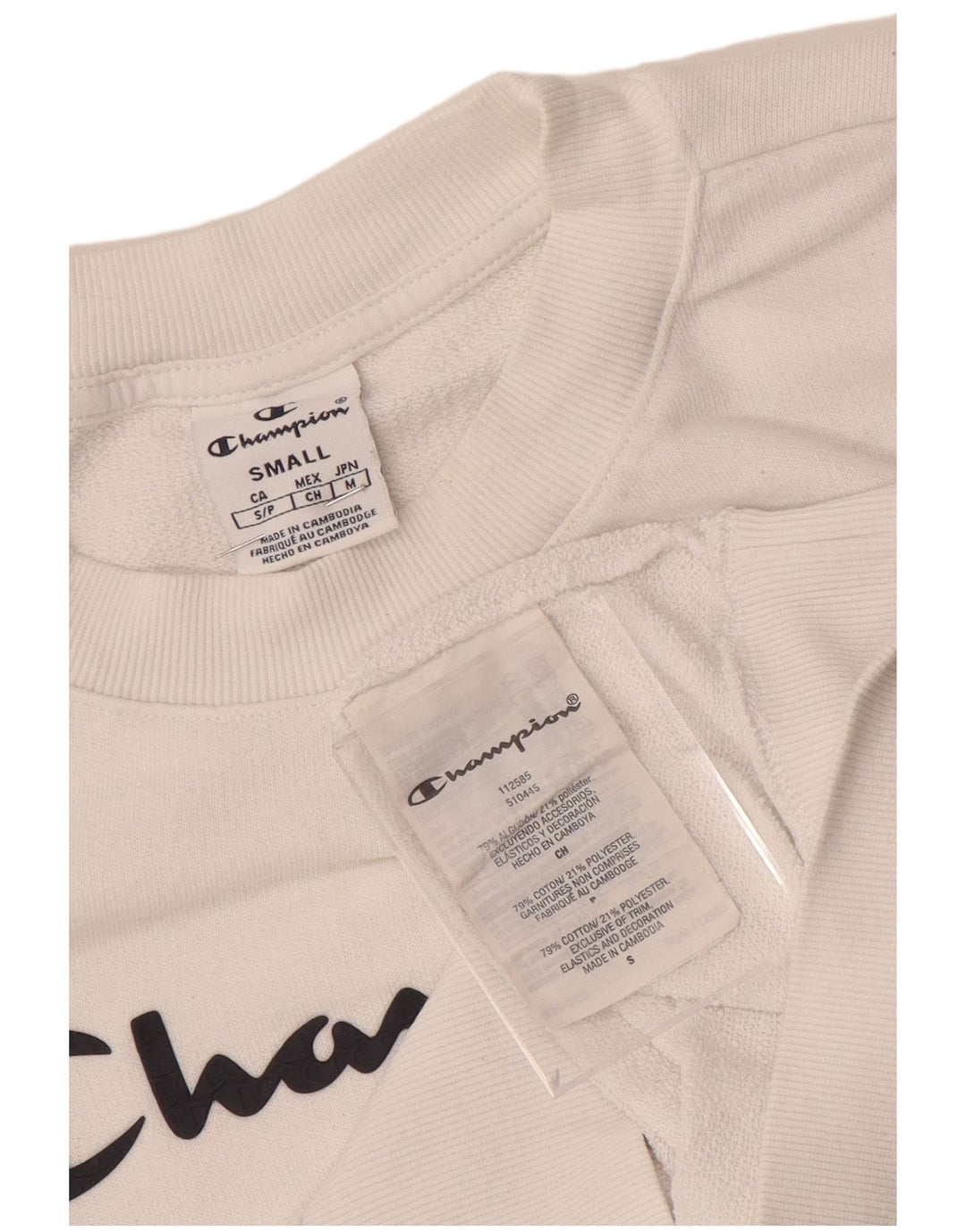 Champion Dame Grafisk Sweatshirt Jumper UK 10 Small White Bomuld