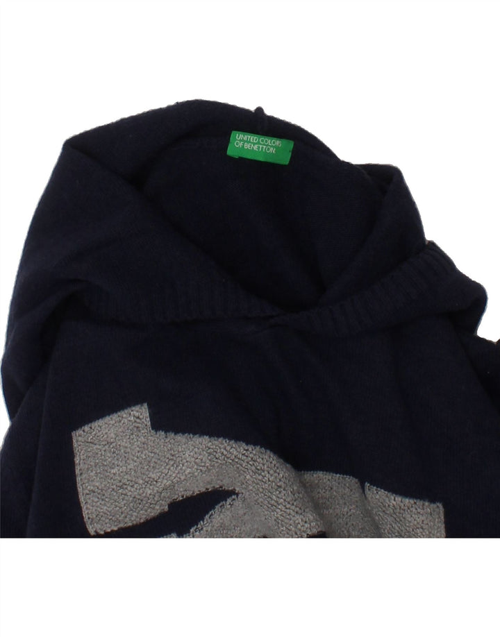 BENETTON Boys Graphic Hooded Jumper 12-13 Years Navy Blue Vintage Benetton and Second-Hand Benetton from Messina Hembry 