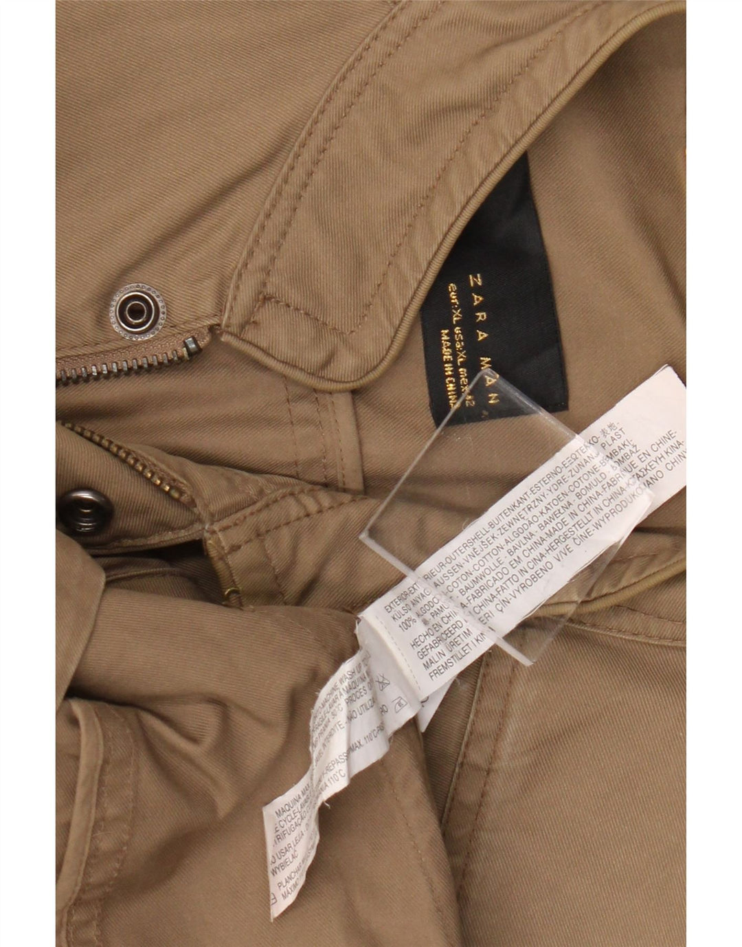 Zara Herre Utility Jacket UK 42 XL Beige Bomuld