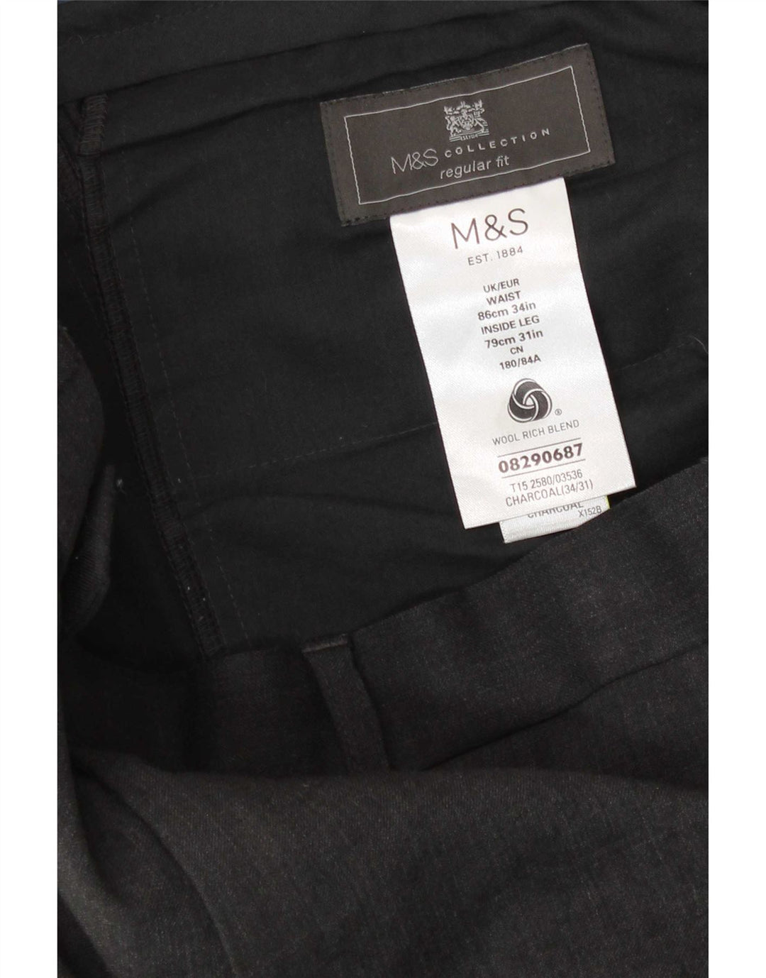 Marks & Spencer Herre Regular Fit Suit Bukser W34 L31 Grå uld