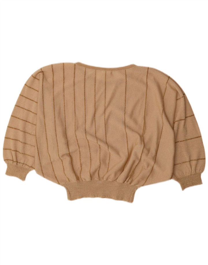 Vintage Dame Batwing Bluse Top UK 16 Stor Beige Stribet
