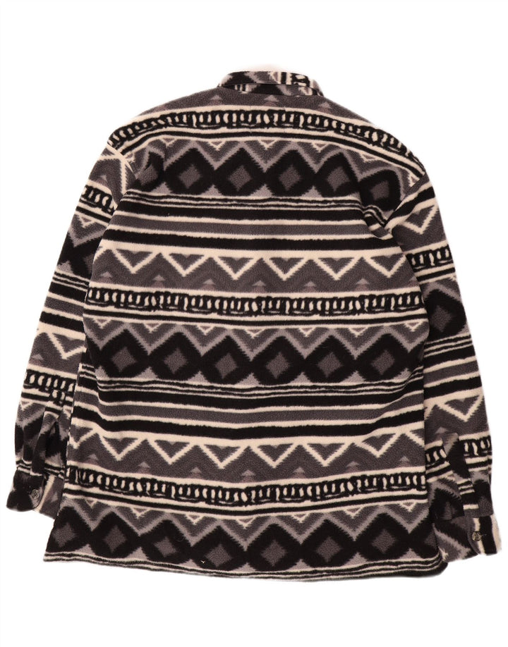Vintage Herre Overshirt Fleeceskjorte Stor Grå Geometrisk