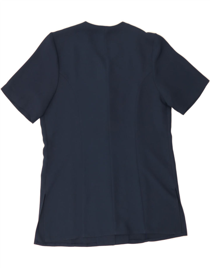 VINTAGE Womens Short Sleeve Shirt Blouse UK 14 Large Navy Blue Polyester Vintage Vintage and Second-Hand Vintage from Messina Hembry 