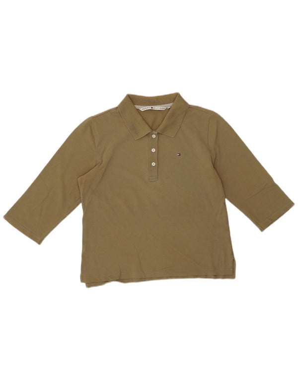 Tommy Hilfiger Dame Crop 3/4-ærmet poloshirt UK 14 Stor Khaki Bomuld