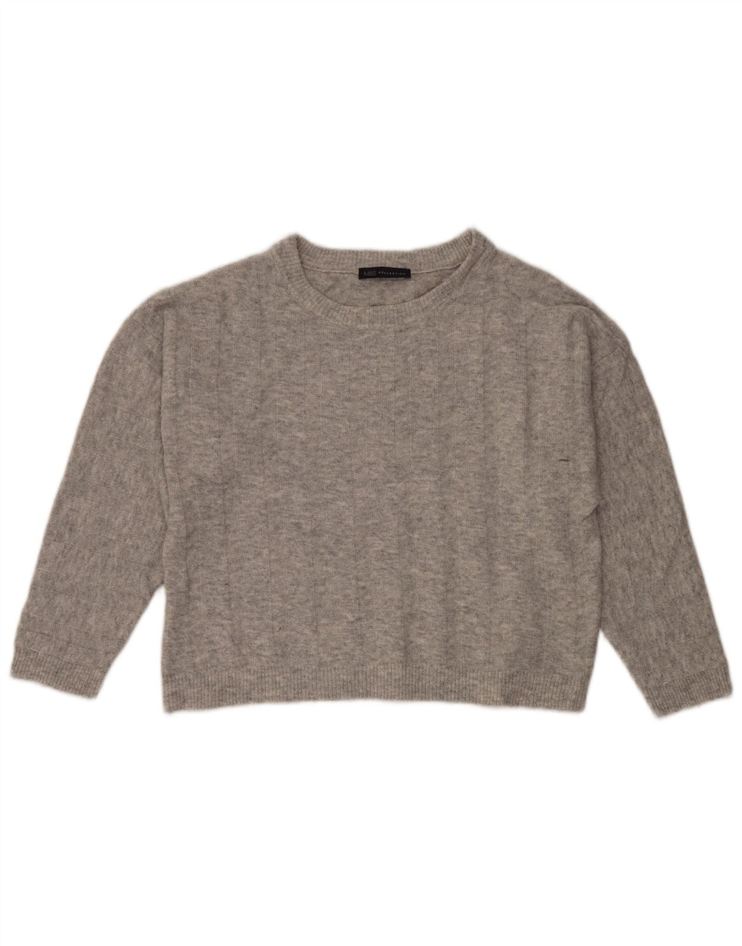 Marks & Spencer Dame Crop Crew Neck Jumper Sweater UK 12 Medium Grey