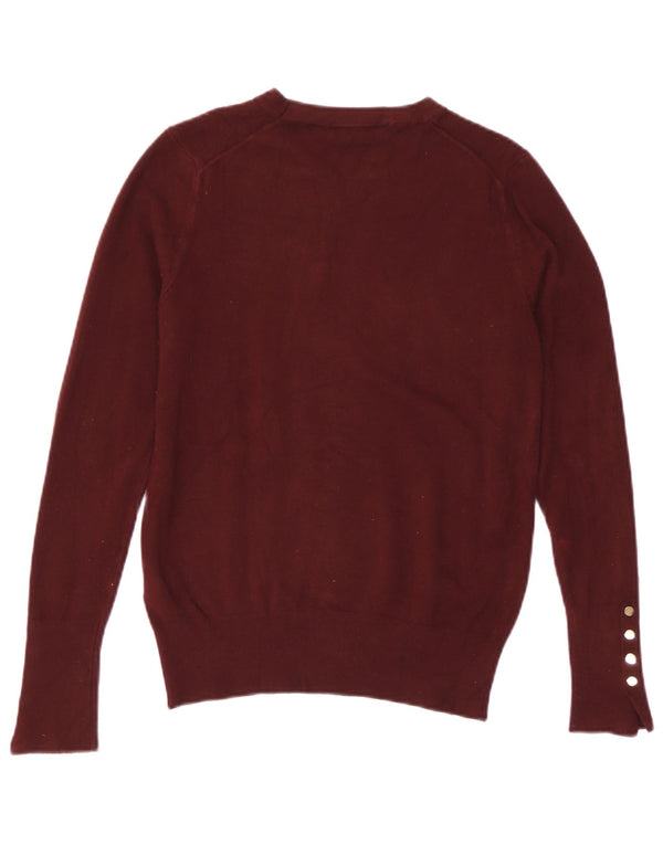 Zara Dame Jumper Sweater UK 12 Medium Burgundy Viscose