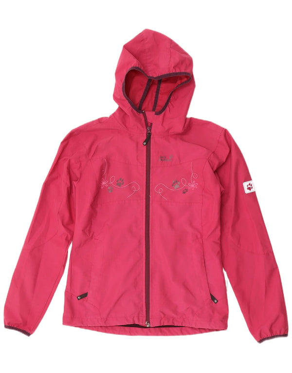 Jack Wolfskin piger grafisk hætte regnjakke 15-16 år Pink Floral