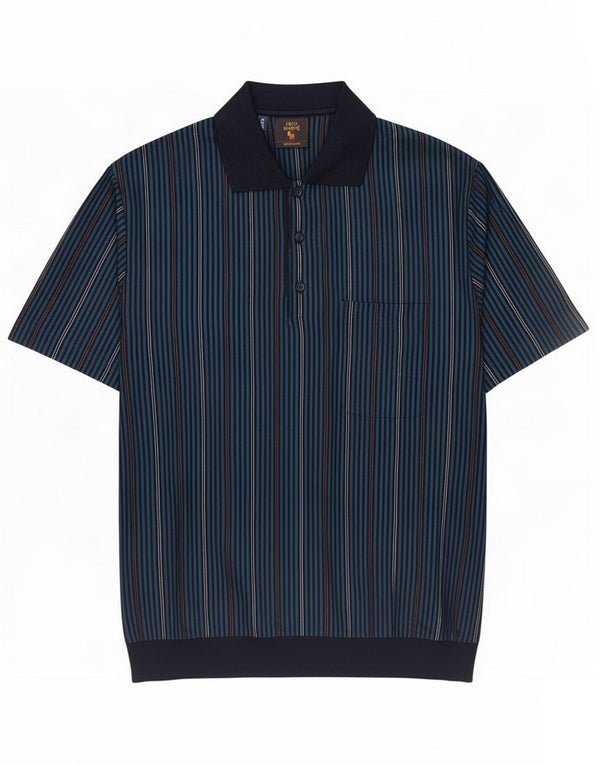 Nino Marini Herre Polo Shirt IT 48 Mellem marineblå nålestribet bomuld