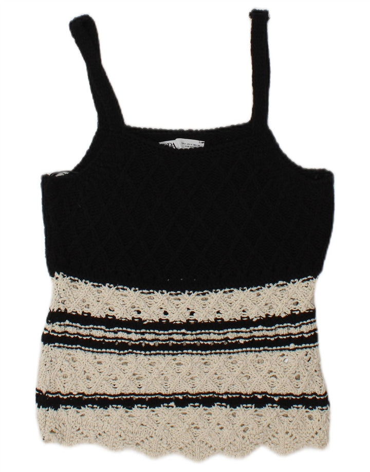 Zara Damestrik Cami Top UK 12 Medium Sort Colourblock Bomuld