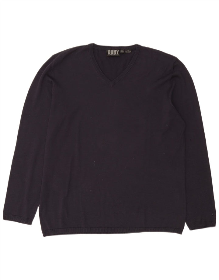 Dkny Herre V-hals sweater XL Marineblå Silke