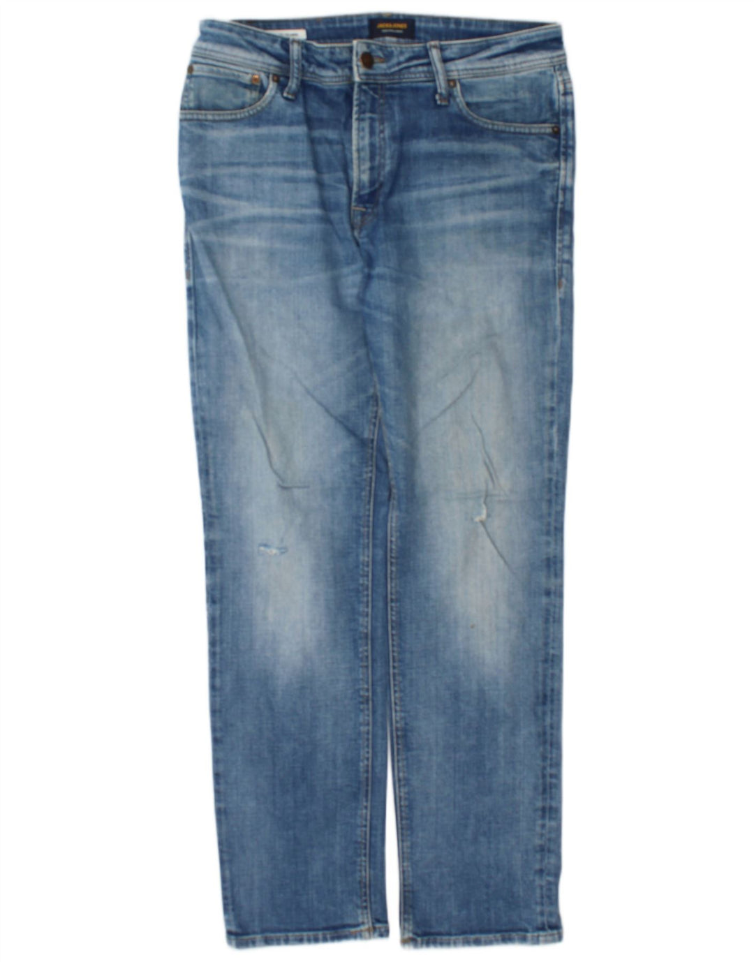 Jack & Jones Herre Distressed Straight Jeans W32 L32 Blå Bomuld