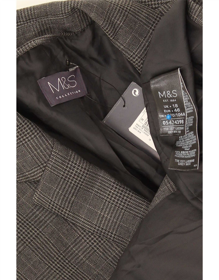 Marks & Spencer Dame 1-knaps blazerjakke UK 18 XL Grå ternet polyester