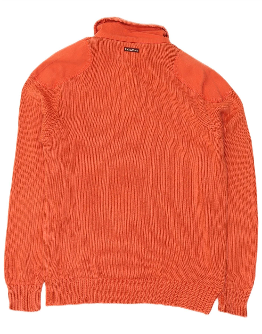 Marlboro Classics Herre Button Neck Jumper Sweater Stor Orange Bomuld