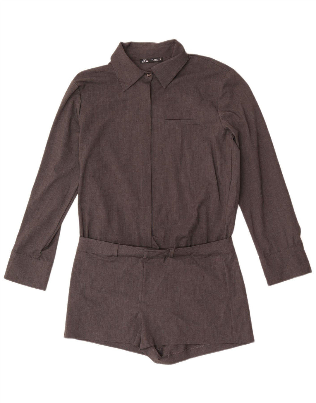 Zara Dame Shirt Playsuit UK 16 Large Grå Polyester