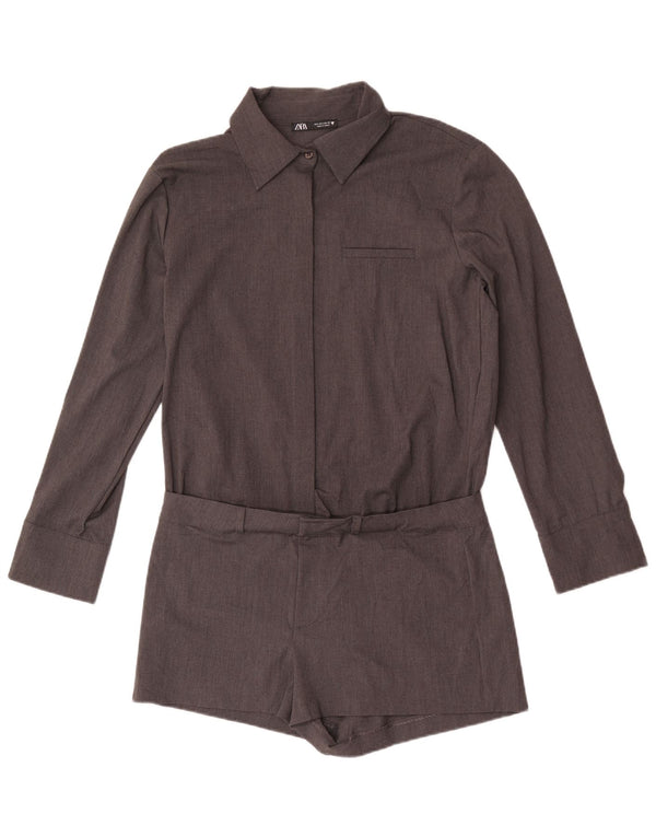 Zara Dame Shirt Playsuit UK 16 Large Grå Polyester