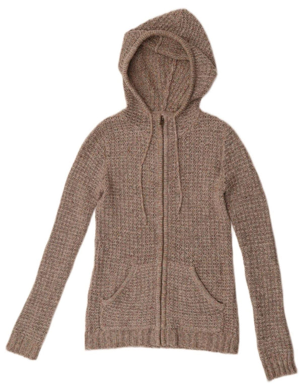 Fat Face Dame Hætte Cardigan Sweater UK 6 XS Brun Flecked Acryl