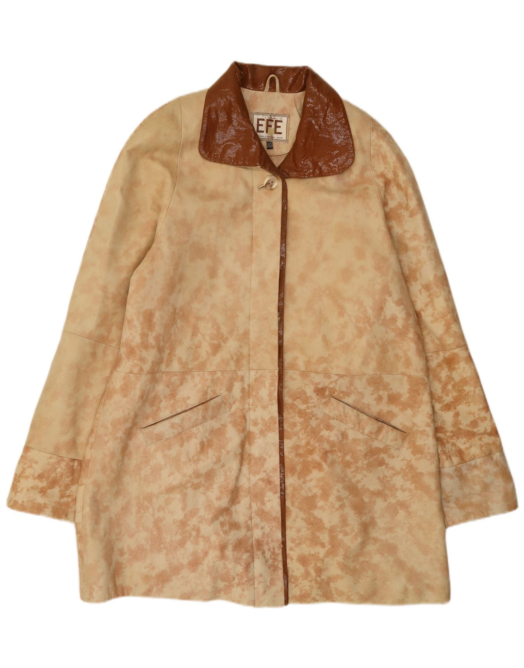 Vintage oversized læderfrakke til kvinder EU 40 Medium Beige Tie Dye Læder