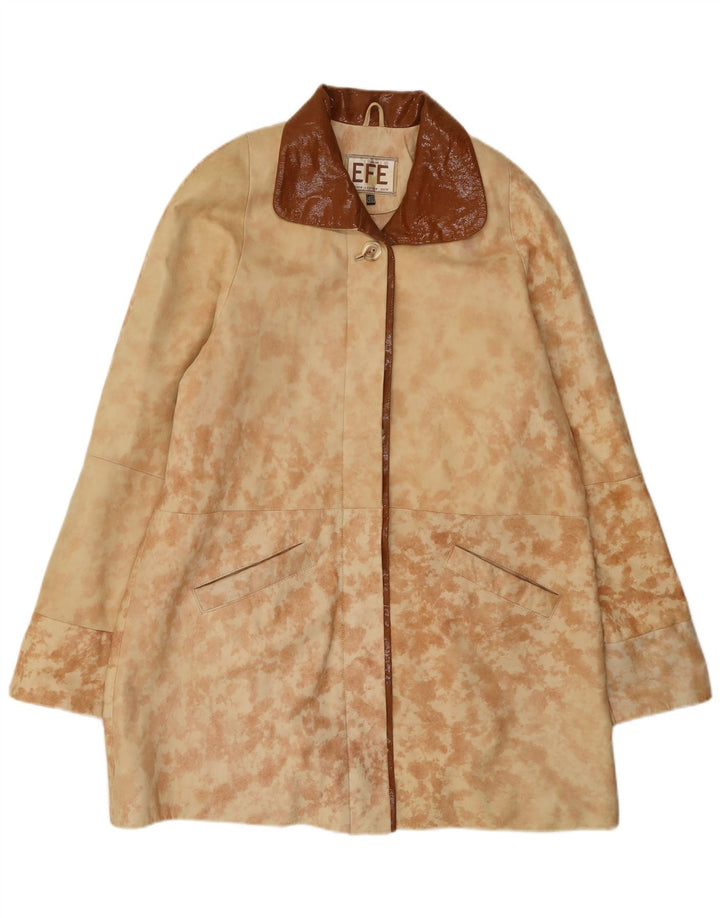 Vintage oversized læderfrakke til kvinder EU 40 Medium Beige Tie Dye Læder