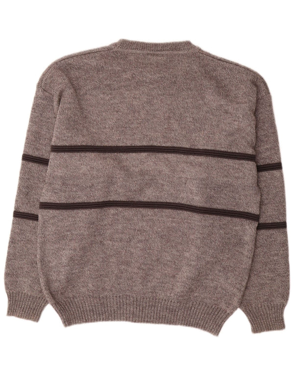 New Fast Mens Crew Neck Jumper Sweater EU 48/50 Medium Grey Striped Acrylic