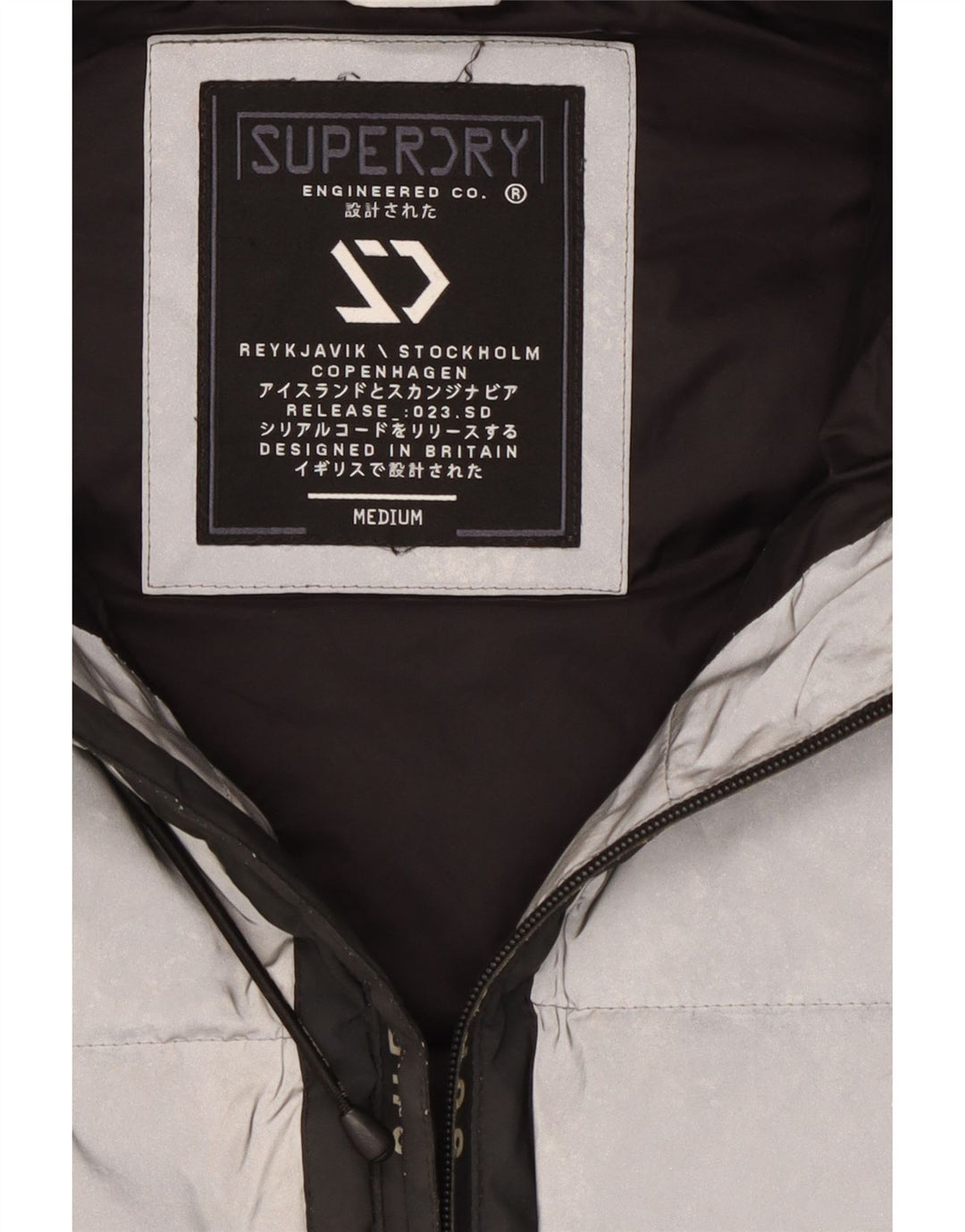 Superdry Herre grafisk polstret hættejakke UK 38 Medium Silver Colourblock