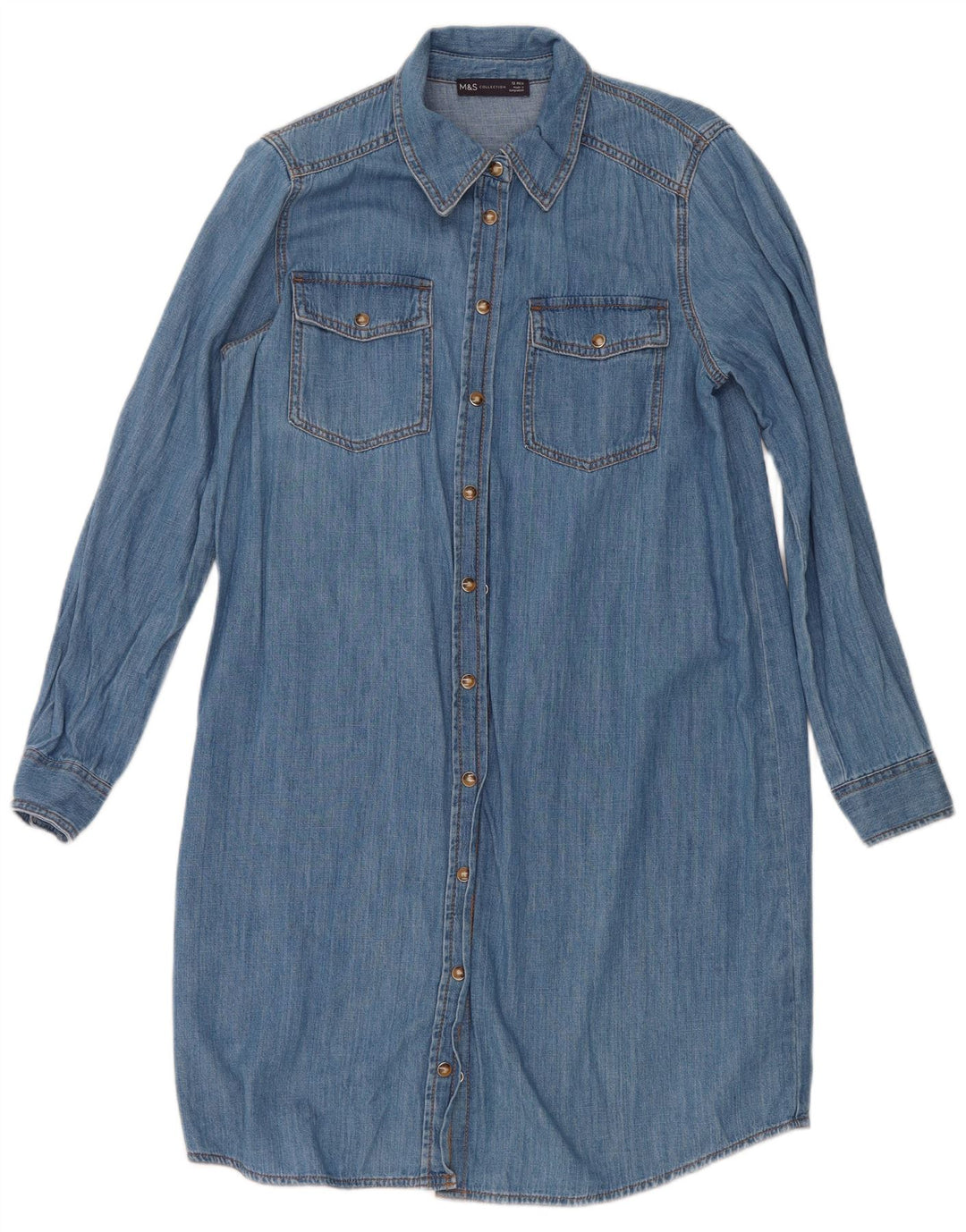 Marks & Spencer Dame Denim Shirt Dress UK 12 Medium Blue Cotton