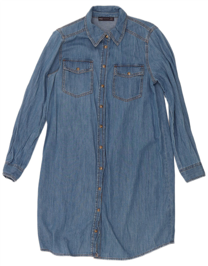 Marks & Spencer Dame Denim Shirt Dress UK 12 Medium Blue Cotton