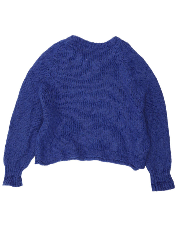 Zara Womens Crop Oversized Boat Neck Jumper Sweater UK 14 Medium Blue