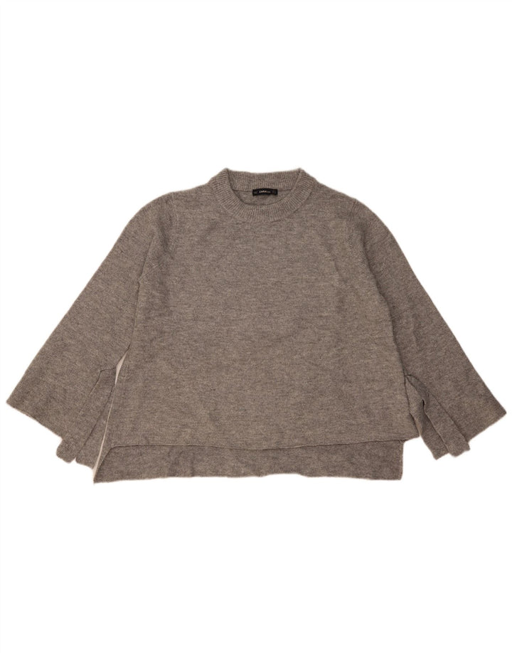 Zara Dame Oversized Crew Neck Jumper Sweater UK 14 Medium Grey Flecked