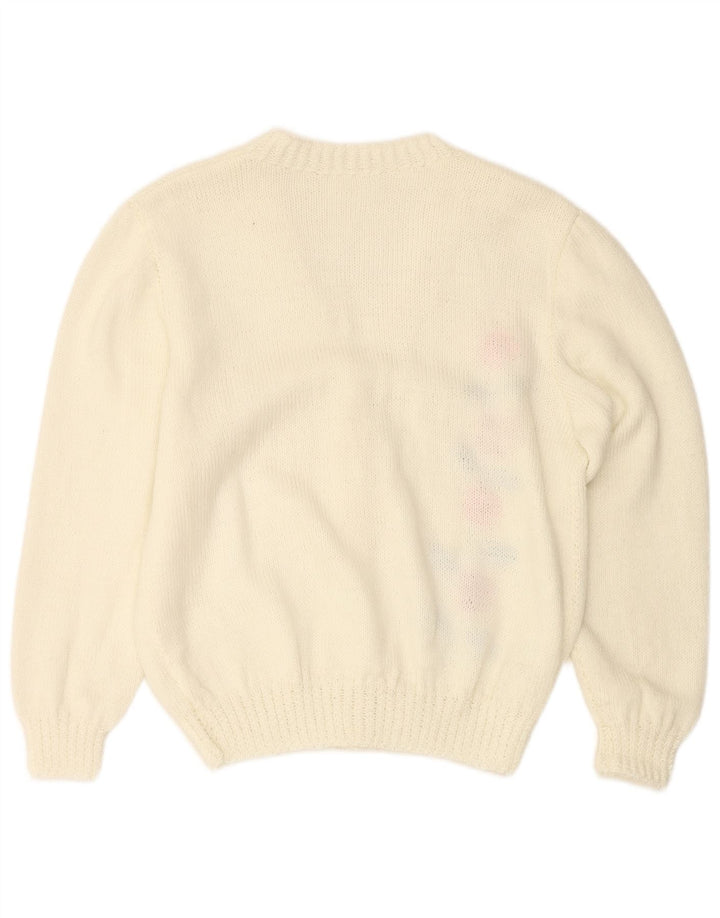 VINTAGE Dame Cardigan Sweater UK 16 Large Off White Floral