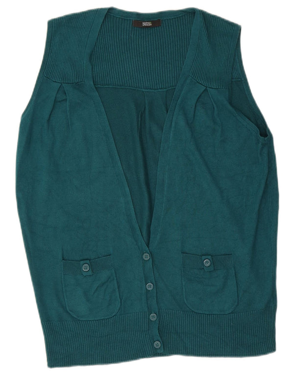 Marks & Spencer Dame ærmeløs cardigan sweater UK 12 Medium Green