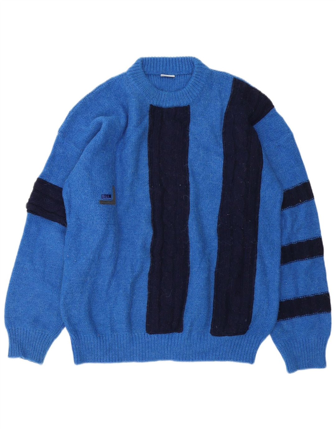 Vintage sweater med rund hals til mænd IT 52 Stor blå farveblok
