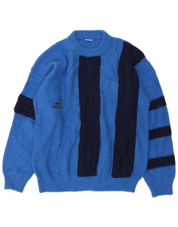 Vintage sweater med rund hals til mænd IT 52 Stor blå farveblok