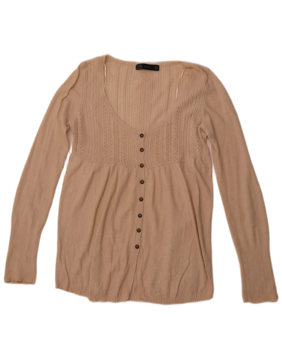 ZARA Cardigan sweater til kvinder UK 12 Medium Beige Bomuld