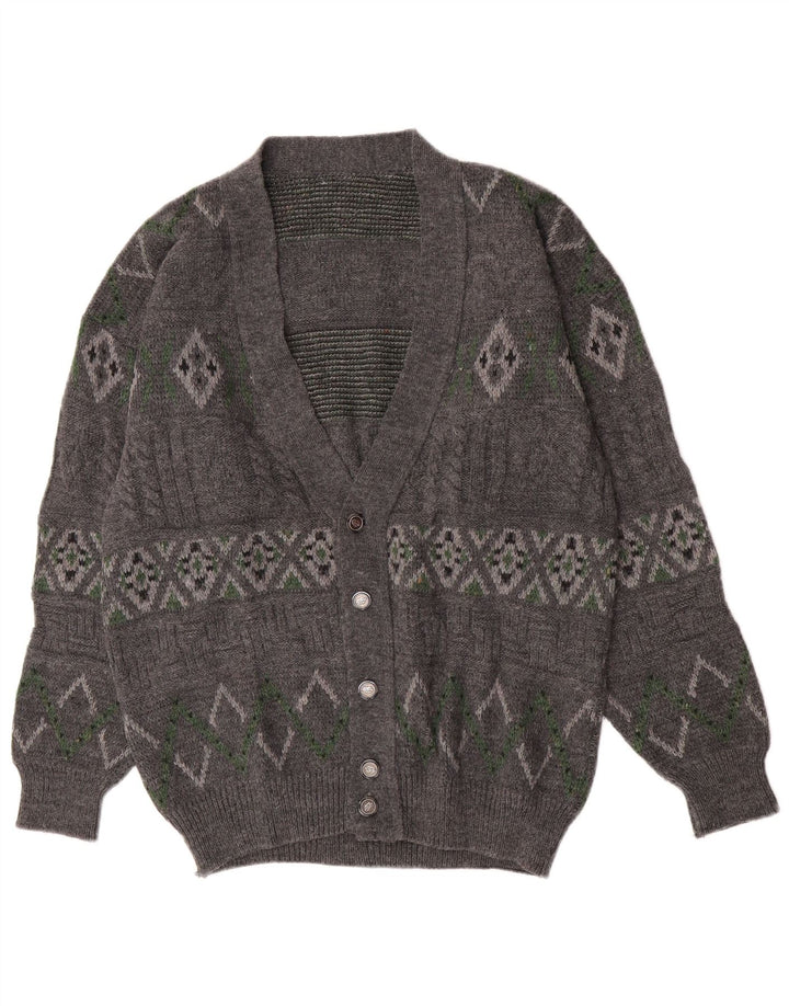 Vintage herre cardigan sweater Stor grå geometrisk uld