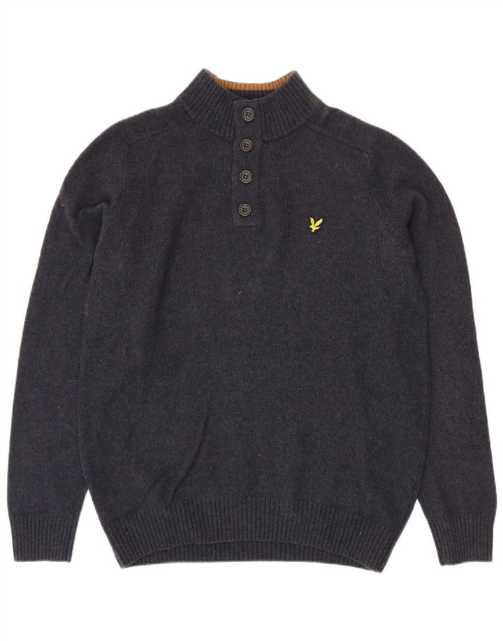 Lyle & Scott Herre Button Neck Jumper Sweater Stor marineblå lammeuld