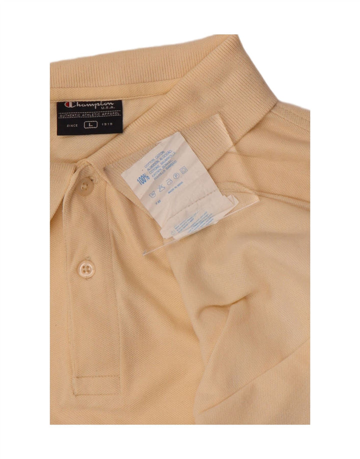 CHAMPION Mens Long Sleeve Polo Shirt Large Beige Cotton