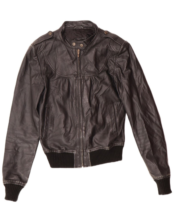 XDYE Dame Læderjakke UK 10 Small Black Læder Biker