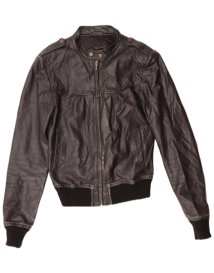 XDYE Dame Læderjakke UK 10 Small Black Læder Biker
