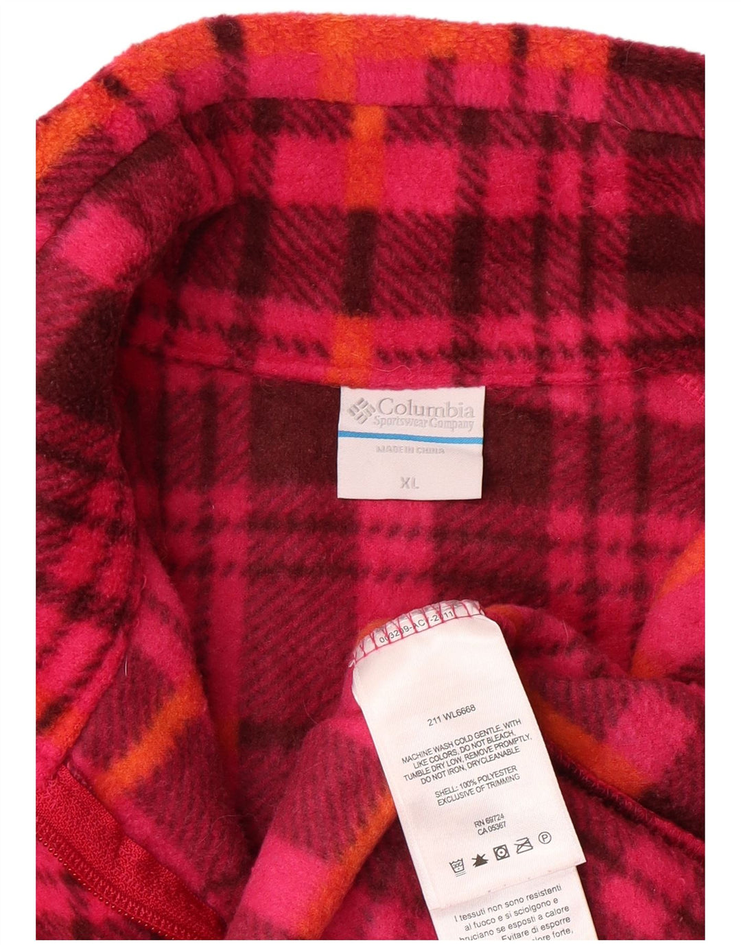 Columbia Dame lynlås hals Fleece Jumper UK 18 XL Pink Plaid Polyester