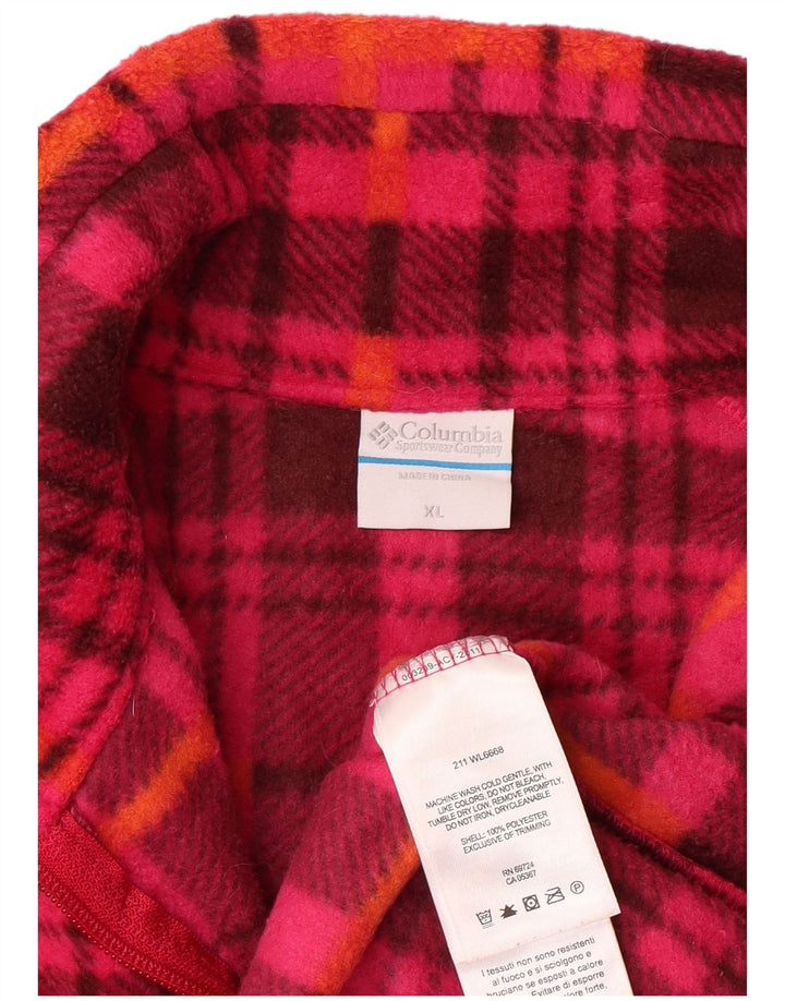 Columbia Dame lynlås hals Fleece Jumper UK 18 XL Pink Plaid Polyester