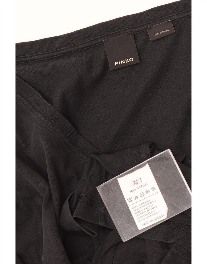 Pinko Dame Grafisk T-Shirt Top UK 14 Medium Sort Bomuld