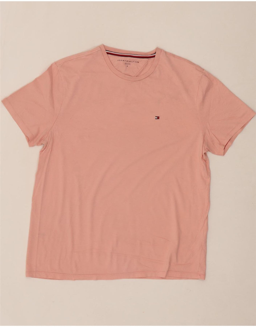 TOMMY HILFIGER Mens T-Shirt Top Medium Pink Cotton Vintage Tommy Hilfiger and Second-Hand Tommy Hilfiger from Messina Hembry 